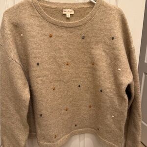 Beige Embellished Crewneck Sweater